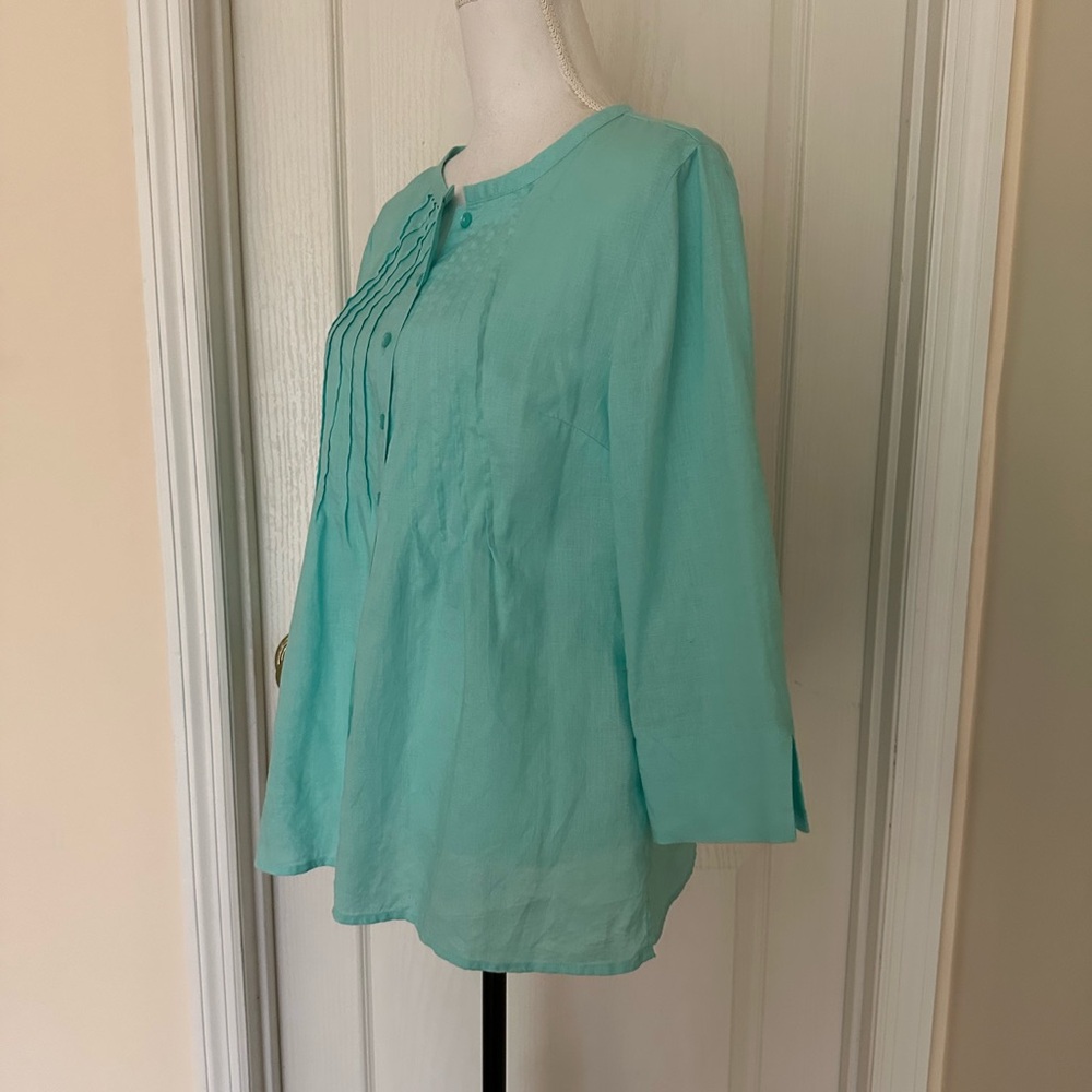 Vtg Choices Women’s Linen Teal Blue 3/4 Sleeve Button Front Blouse Top, Sz M - Picture 3 of 10